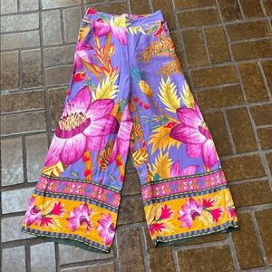 RACHEL Rachel Roy Multicolor Tropical High Rise Cropped Wide Leg Palazzo Pant